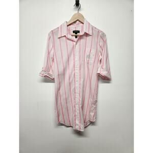 Lauren Ralph Lauren Women's Button Down Night Gown, Sm, White/Pink/Green Stripes